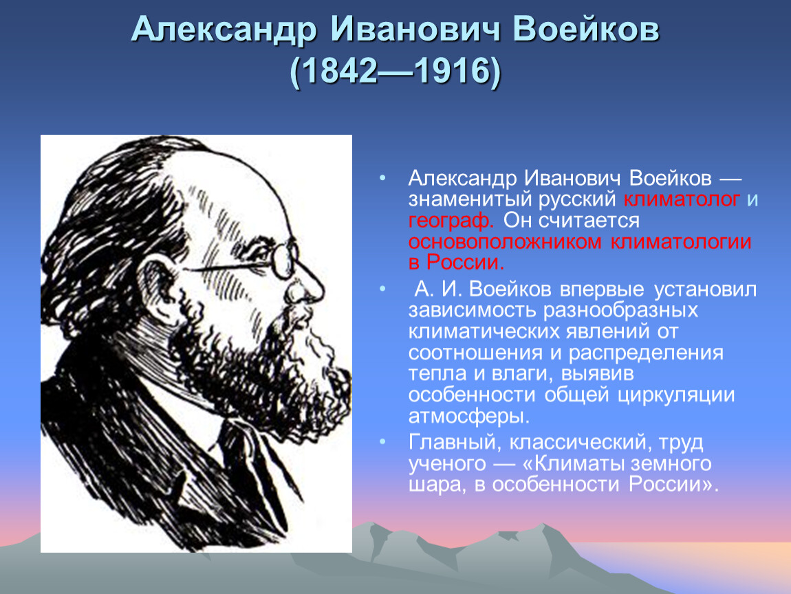 Что имел в виду известный. Александр Воейков климатолог. Александр Иванович Воейков (1842—1916). А.В.Воейков 1842-1916. Александр Иванович Воейков русский географ.