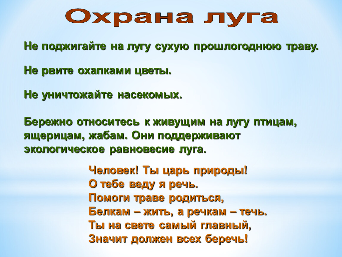 На лугу ответы на вопросы. Охрана лугов. Охрана сообщества луг. Охрана Луга окружающий мир. Охрана Луга презентация.