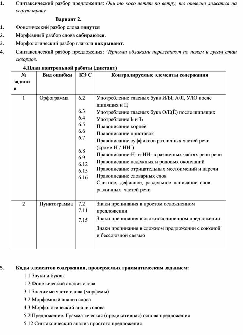 Синтаксический разбор предложения: