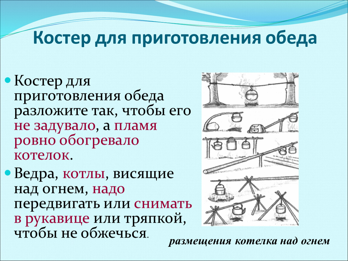 Службу место определения места. Способы размещения котелка над огнем название. Способы размещения котелка над огнём ОБЖ 6. Костры для передачи информации.