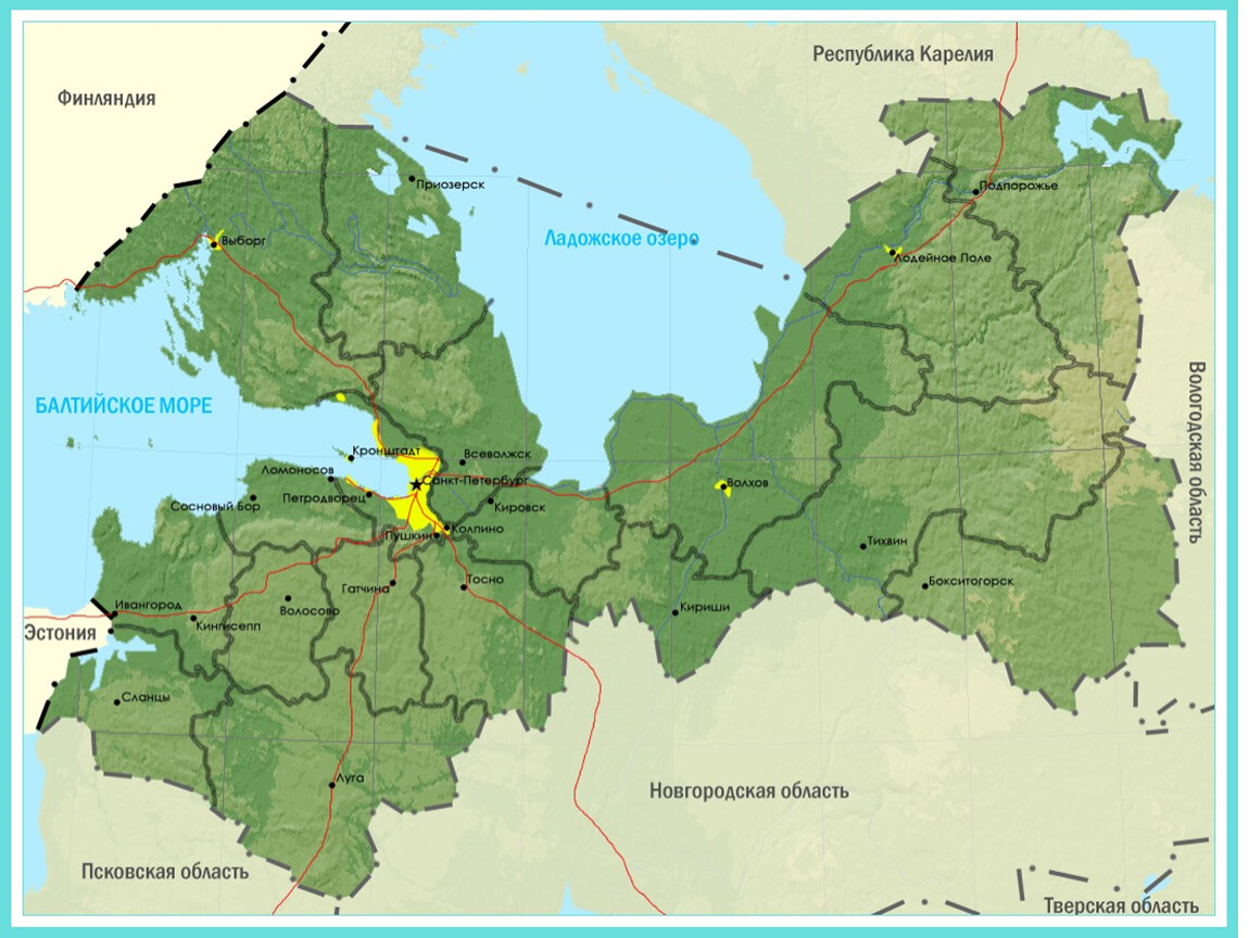 Карта Ленинградской области с городами