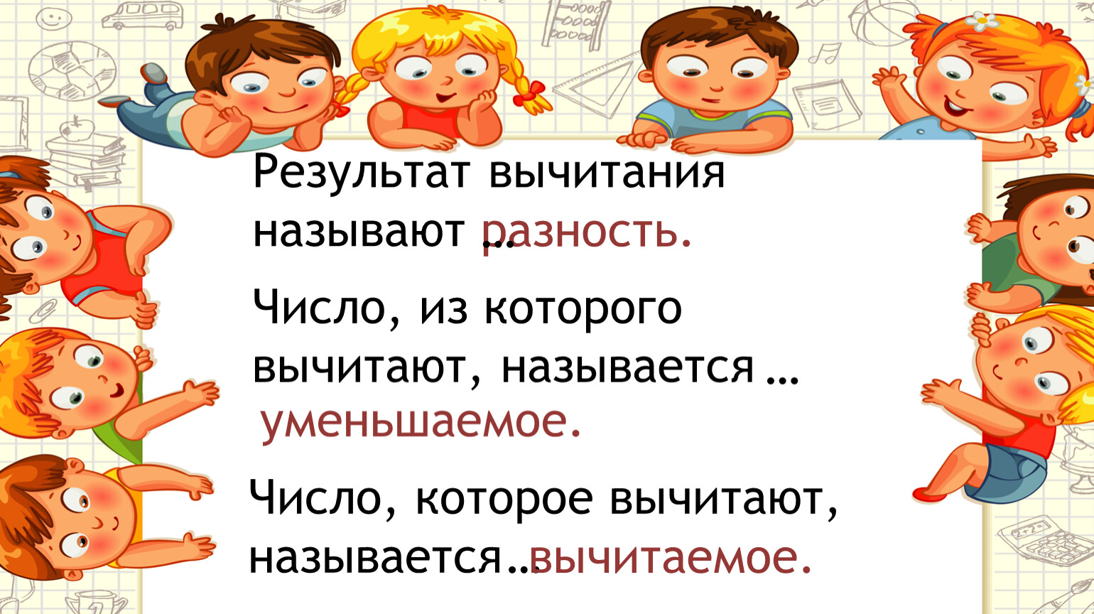 Результат вычитания. Результаты вычитания называют. Результат вычитания чисел называется. Итог вычитания.