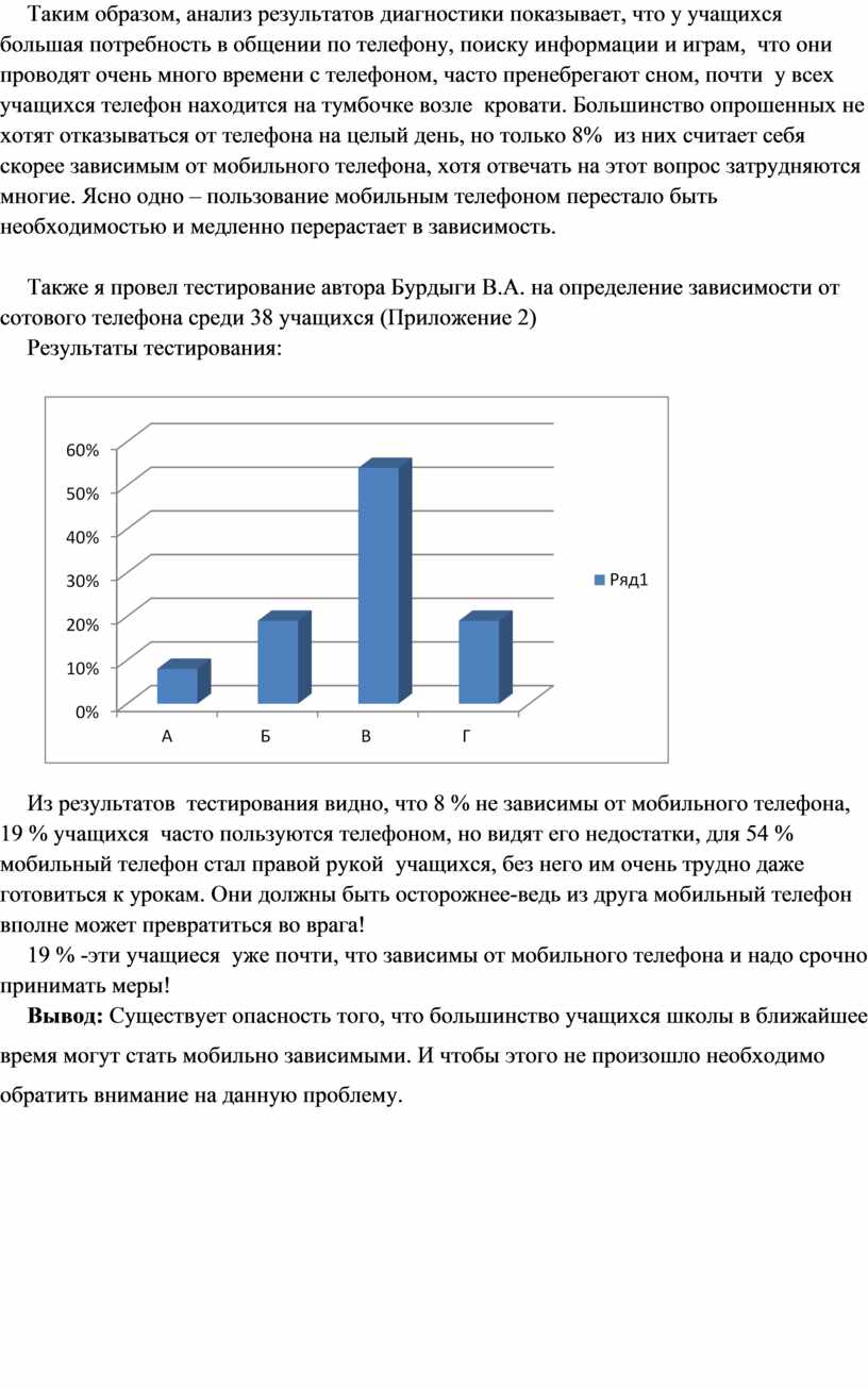 Таким образом, анализ результатов диагностики показывает, что у учащихся большая потребность в общении по телефону, поиску информации и играм, что они проводят очень много времени…