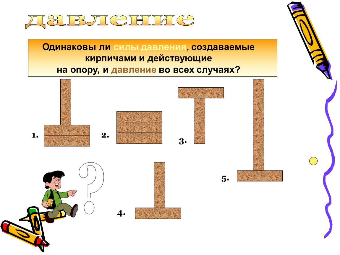 Одинаковые ли силы действуют. Сила давления действующая на опору. Силы действующие на кирпич. Сила давления на опору. Сила давления столба.