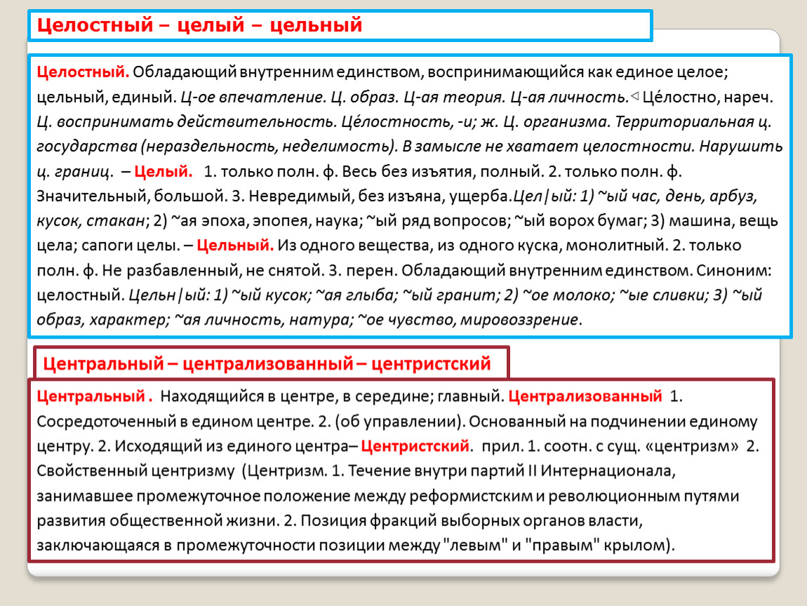 Обладать внутренний. Целый цельный целостный. Цельный целостный паронимы. Целое целостное паронимы. Цельный или целостный образ.