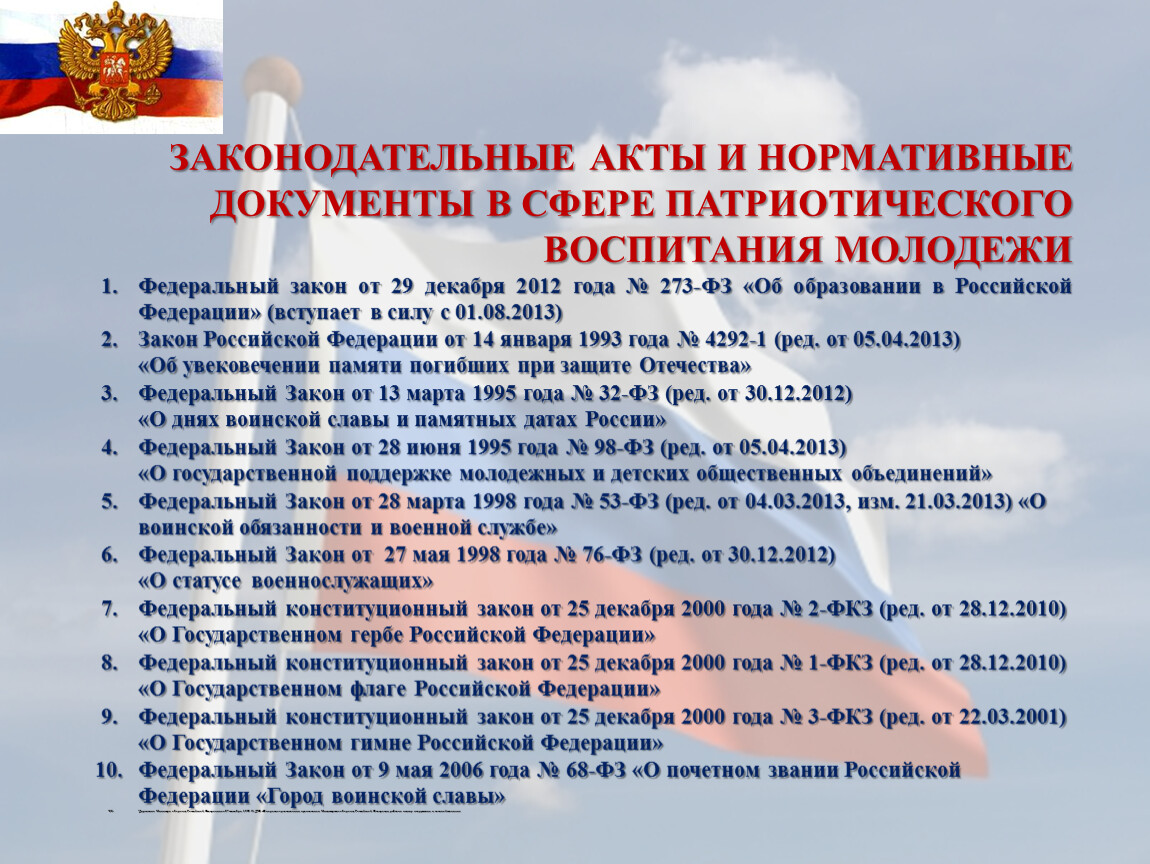 Паспорт федерального проекта патриотическое воспитание граждан российской федерации
