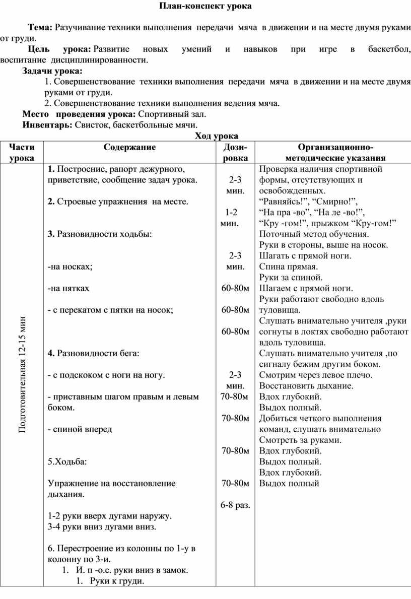 План конспект урока по фк в 11 классе