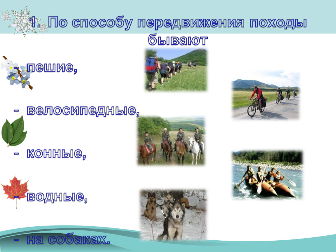 Какие есть походы. Туризм по способу передвижения. Виды походов ОБЖ 6 класс. По способу передвижения походы бывают. Типы походов.