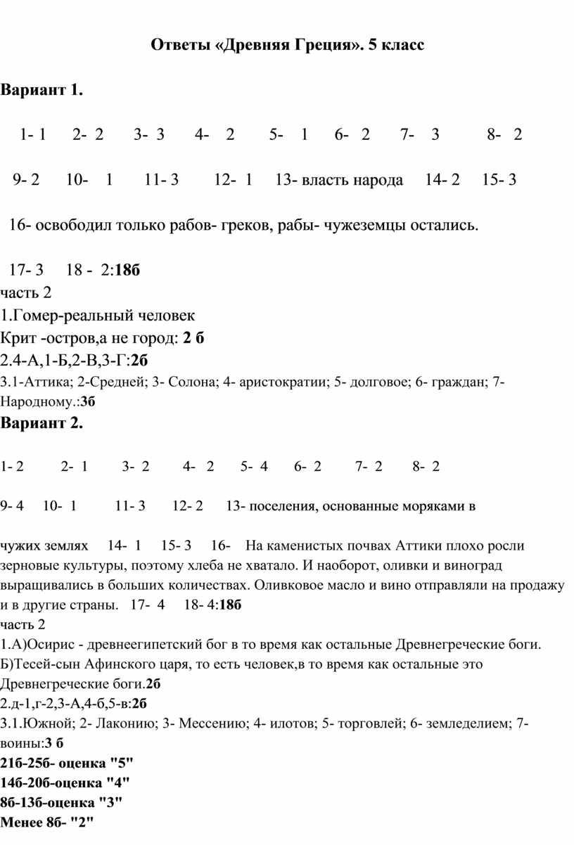 Контрольная работа по истории Древнего Мира 5 класс 