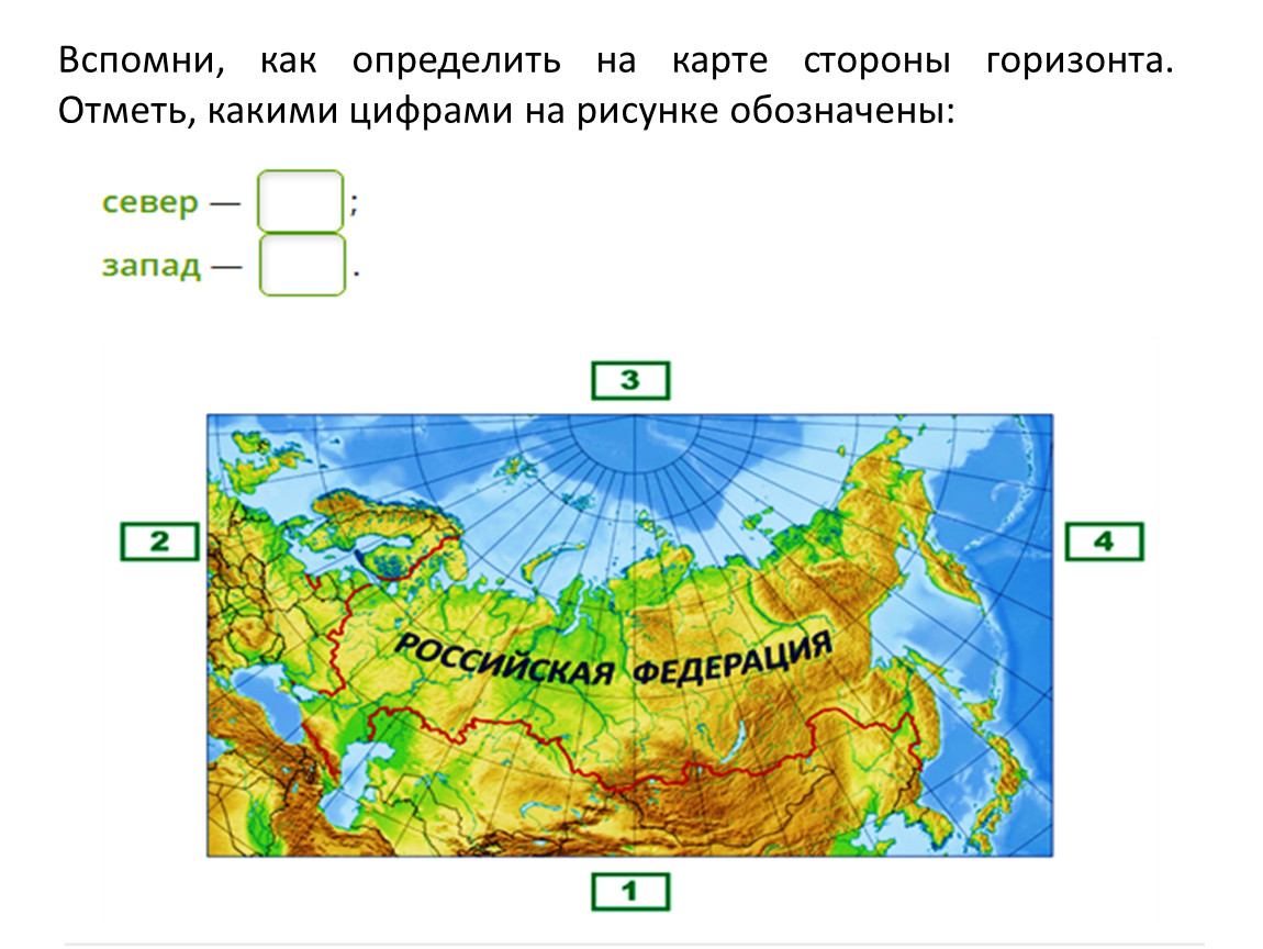 Как отличить карты. Как определить на карте стороны горизонта. Стороны горизонта на карте России. Стороны горизонта на карте 2 класс.