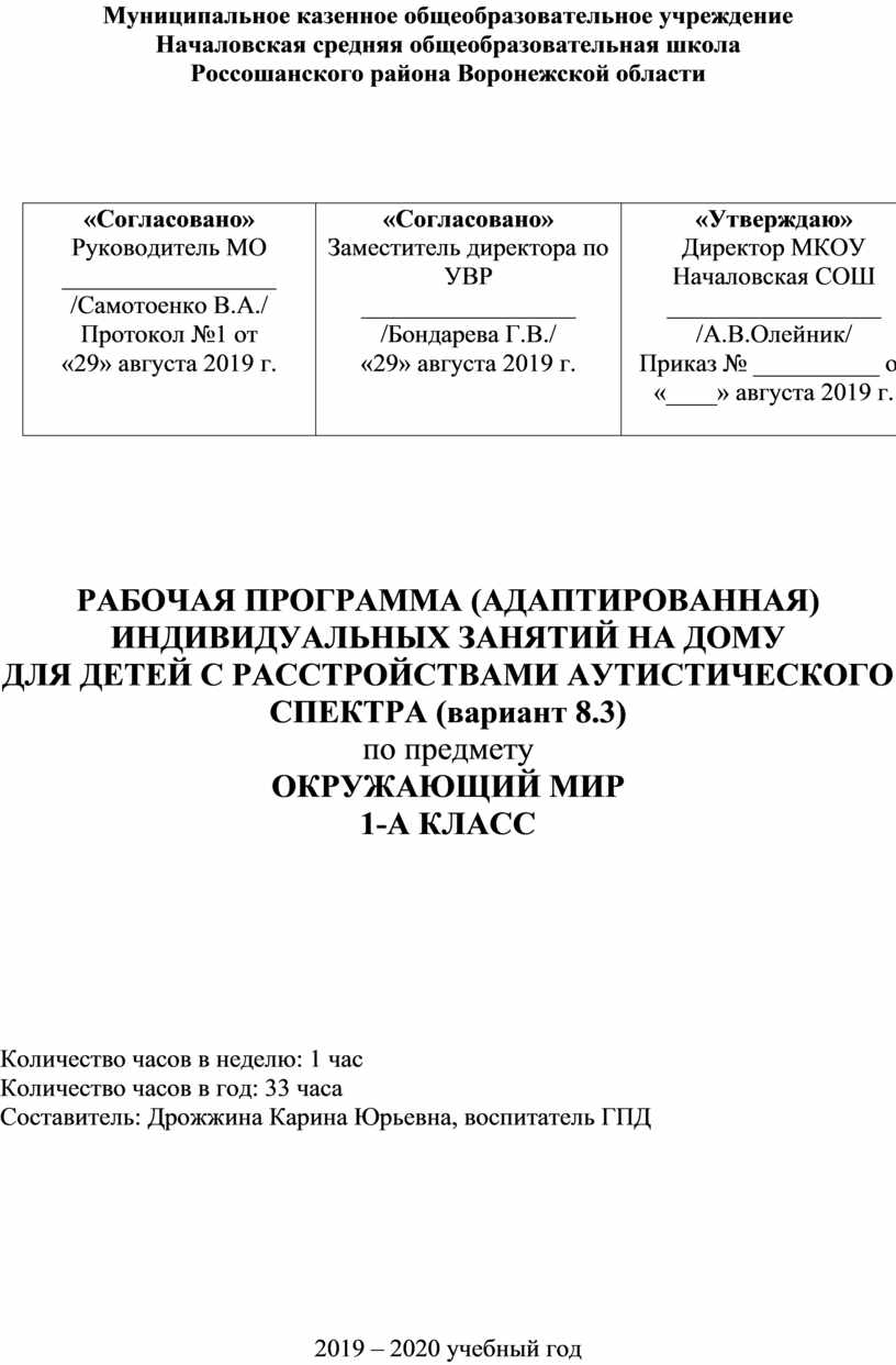 Календарно-тематическое планирование по окружающему миру для детей с ОВЗ