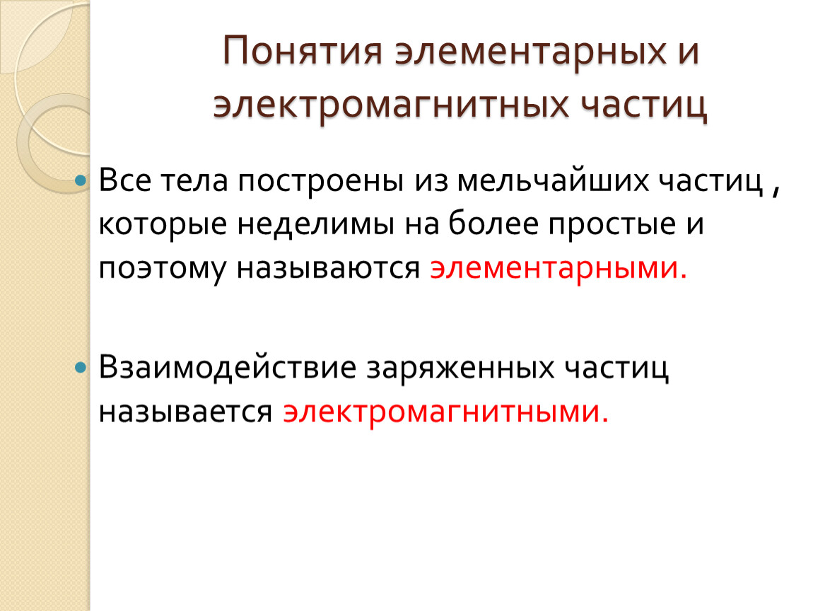 Электромагнитные частицы. Элементарные частицы и их электромагнитное поле. Электрический заряд и элементарные частицы. Законы сохранения элементарных частиц. Понимание элементарных понятий.