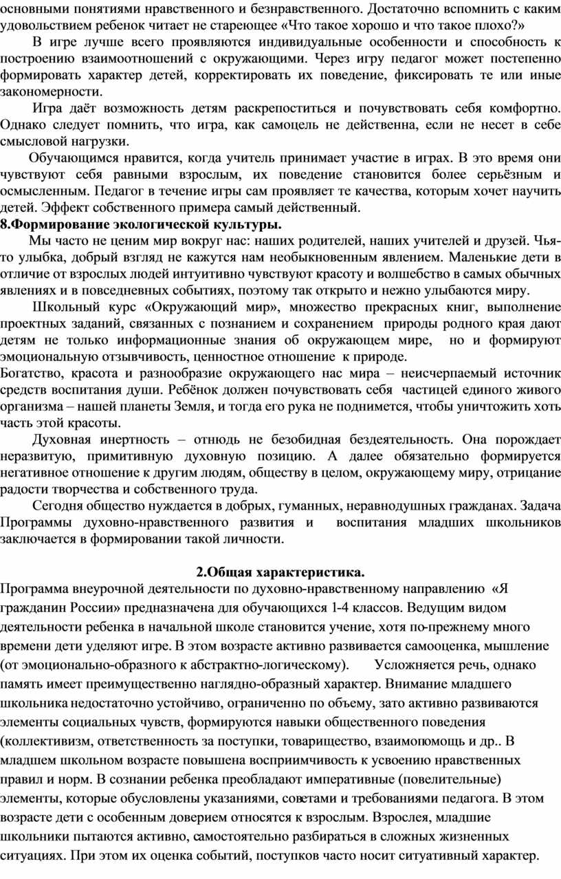 Рабочая программа внеурочной деятельности по духовно-нравственному  направлению Я - гражданин России