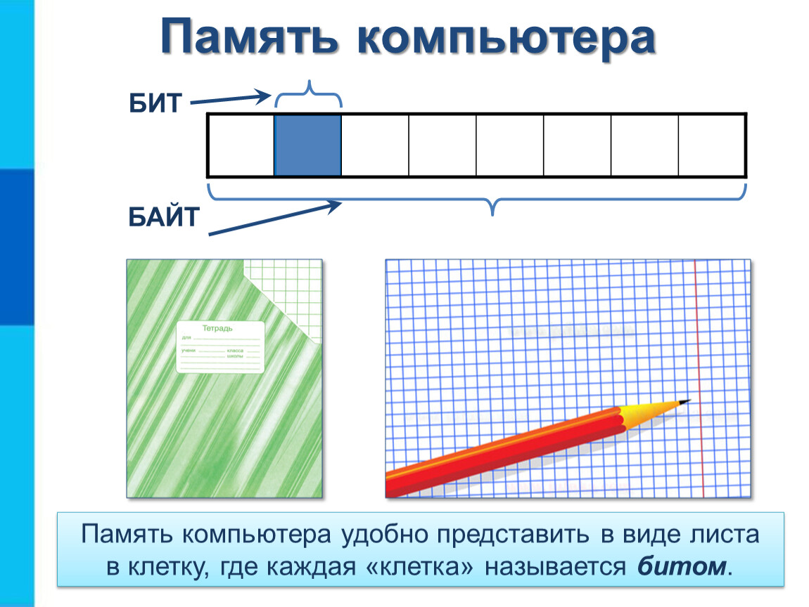 Битом называется. Бит память компьютера. Что такое бит памяти. Память компьютера бит байт. Каждая клетка памяти компьютера называется.