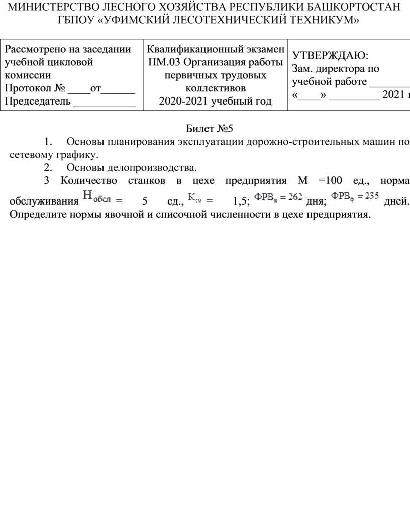 ПМ 03 Организация работы первичных трудовых коллективов. Комплект фондов  оценочных средств