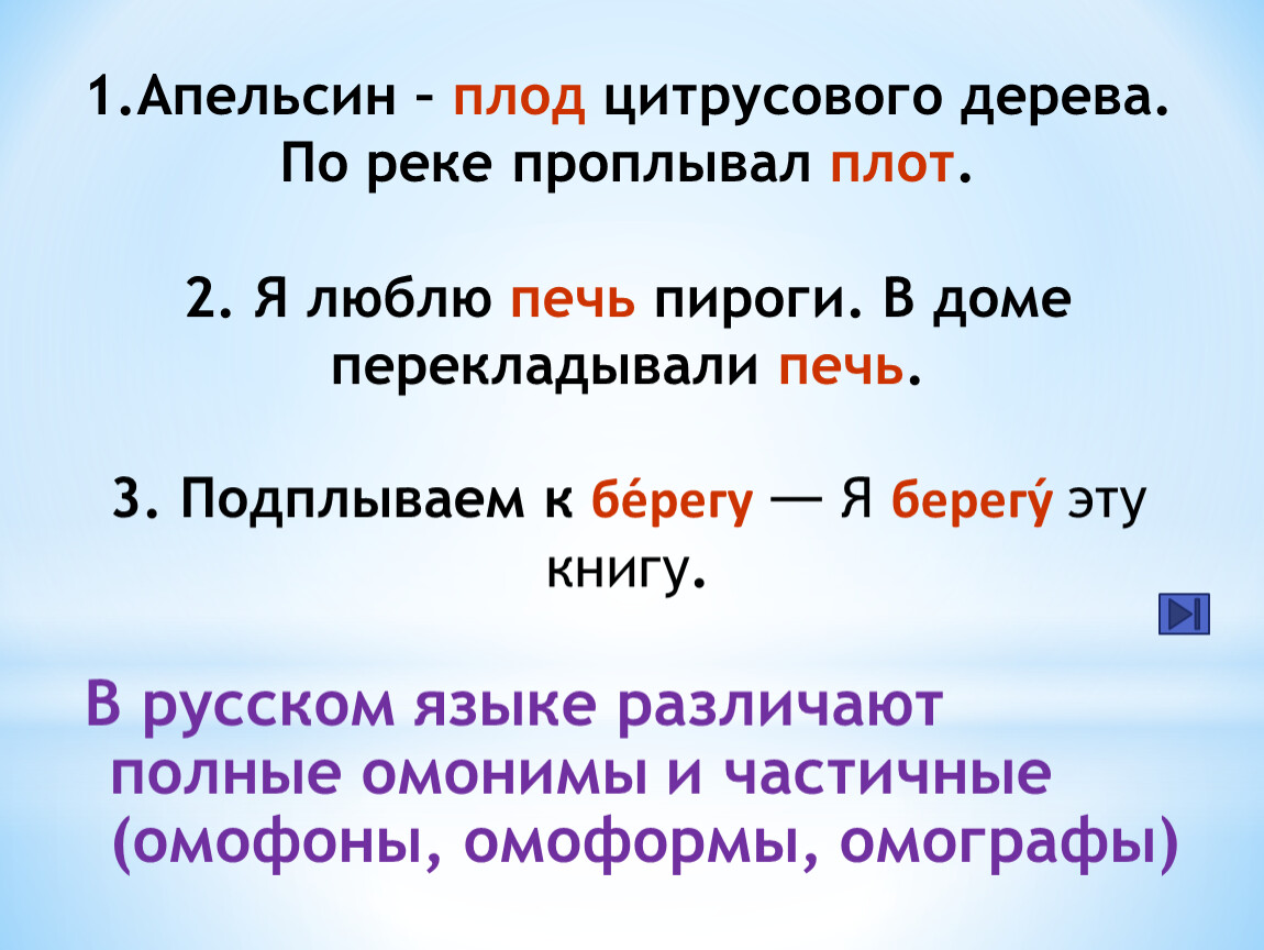 Составить предложения с омонимами