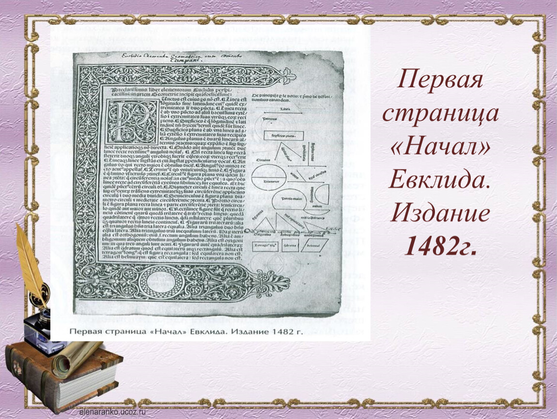 Начало страницы. Первая книга Евклида. Книга начала Евклида. Трактат начала Евклида. Начала книга.