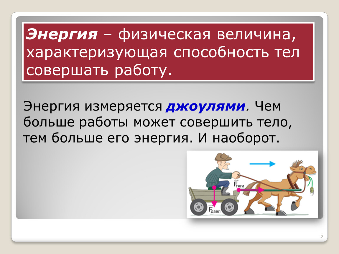 Величина работы совершаемой телом. Энергия физическая величина. Величина энергии физика. Энергия физическая величина характеризующая способность тела. Величина характеризующая способность тела совершать работу.