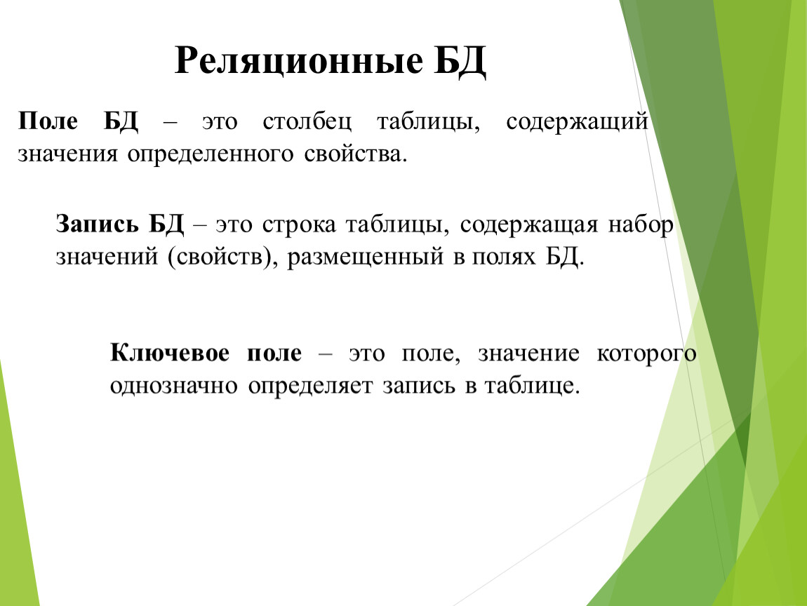 Определите их значение. Свойства полей базы данных.