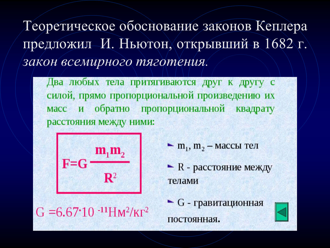 Обобщение и уточнение ньютоном законов кеплера