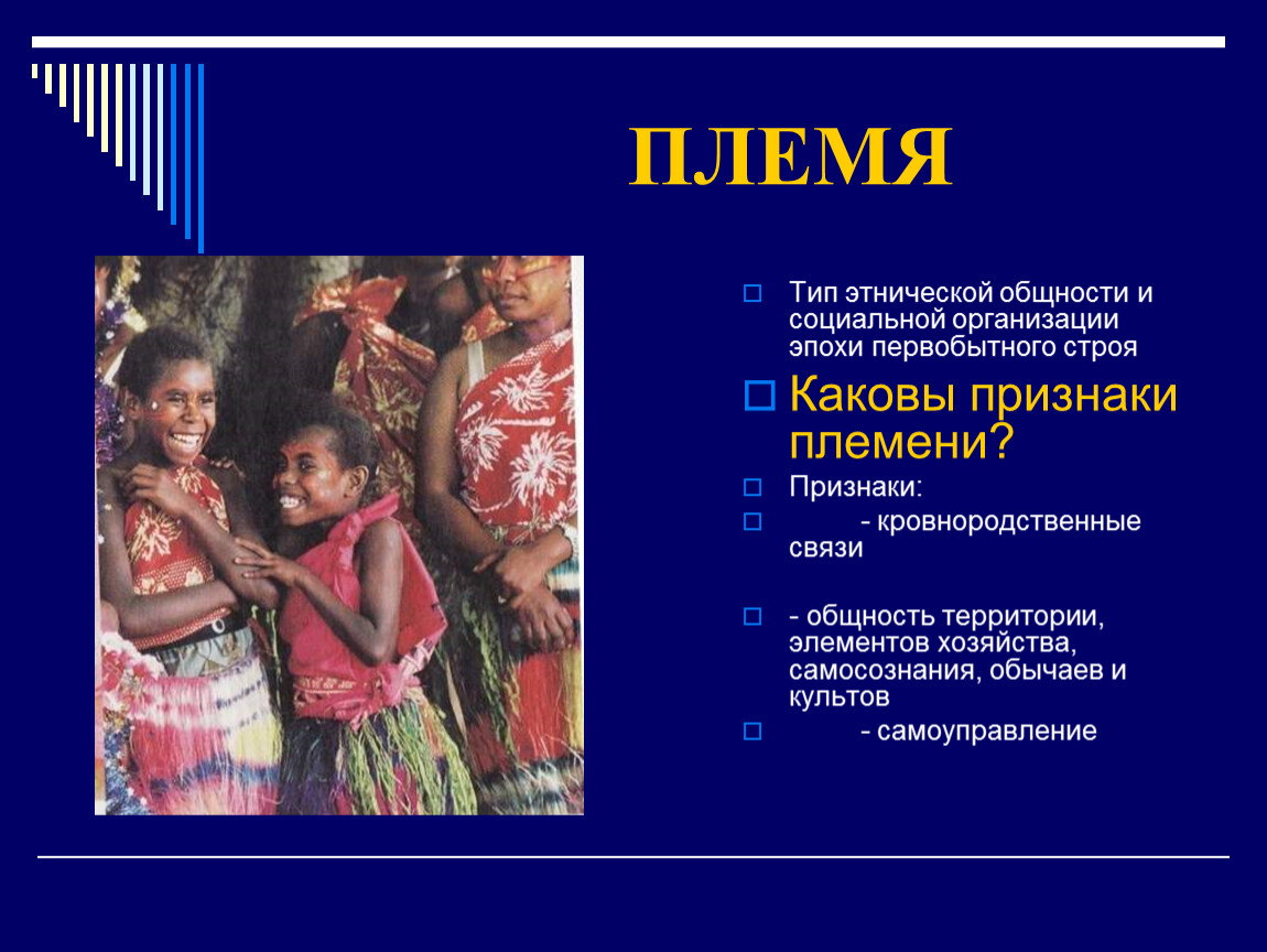 Исторические формы этноса семья племя. Виды этносов род племя. Племя как Этническая общность. Признаки племени. Тип этноса племя.