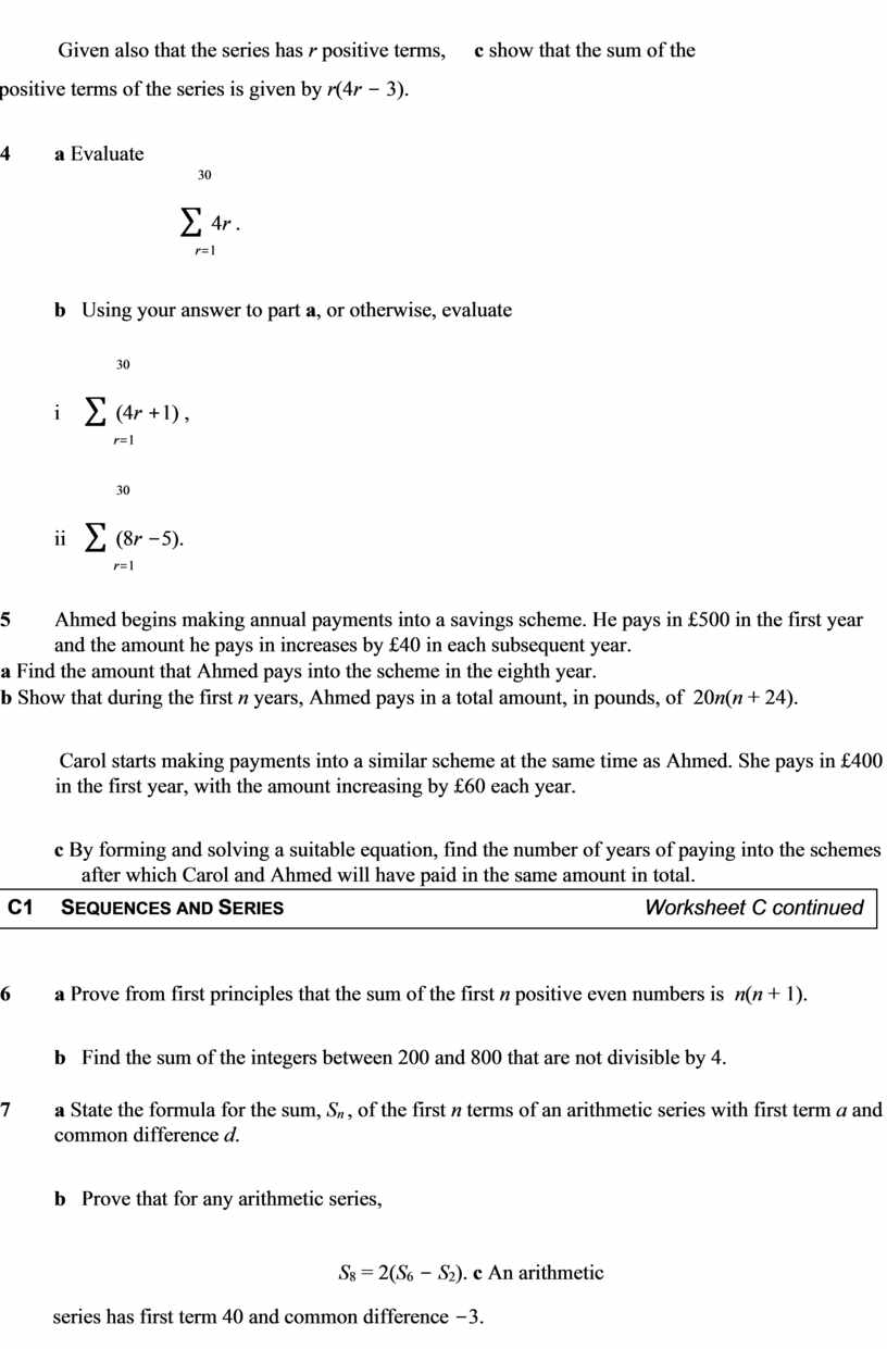 Given also that the series has r positive terms, c show that the sum of the positive terms of the series is given by r…