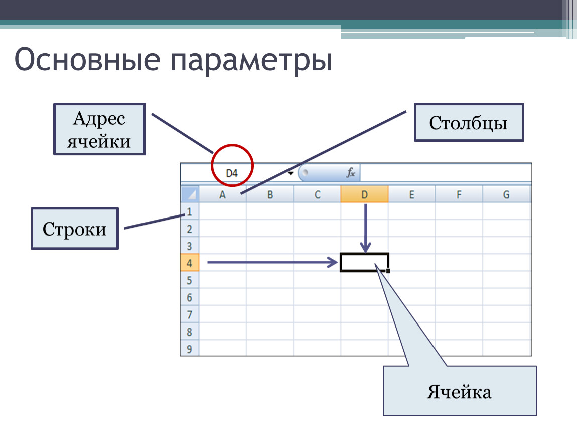 Электронные таблицы ячейка строка столбец. Таблица строка столбец ячейка. Основные параметры электронных таблиц. Ячейки Столбцы строки. Ячейка столбец что это.