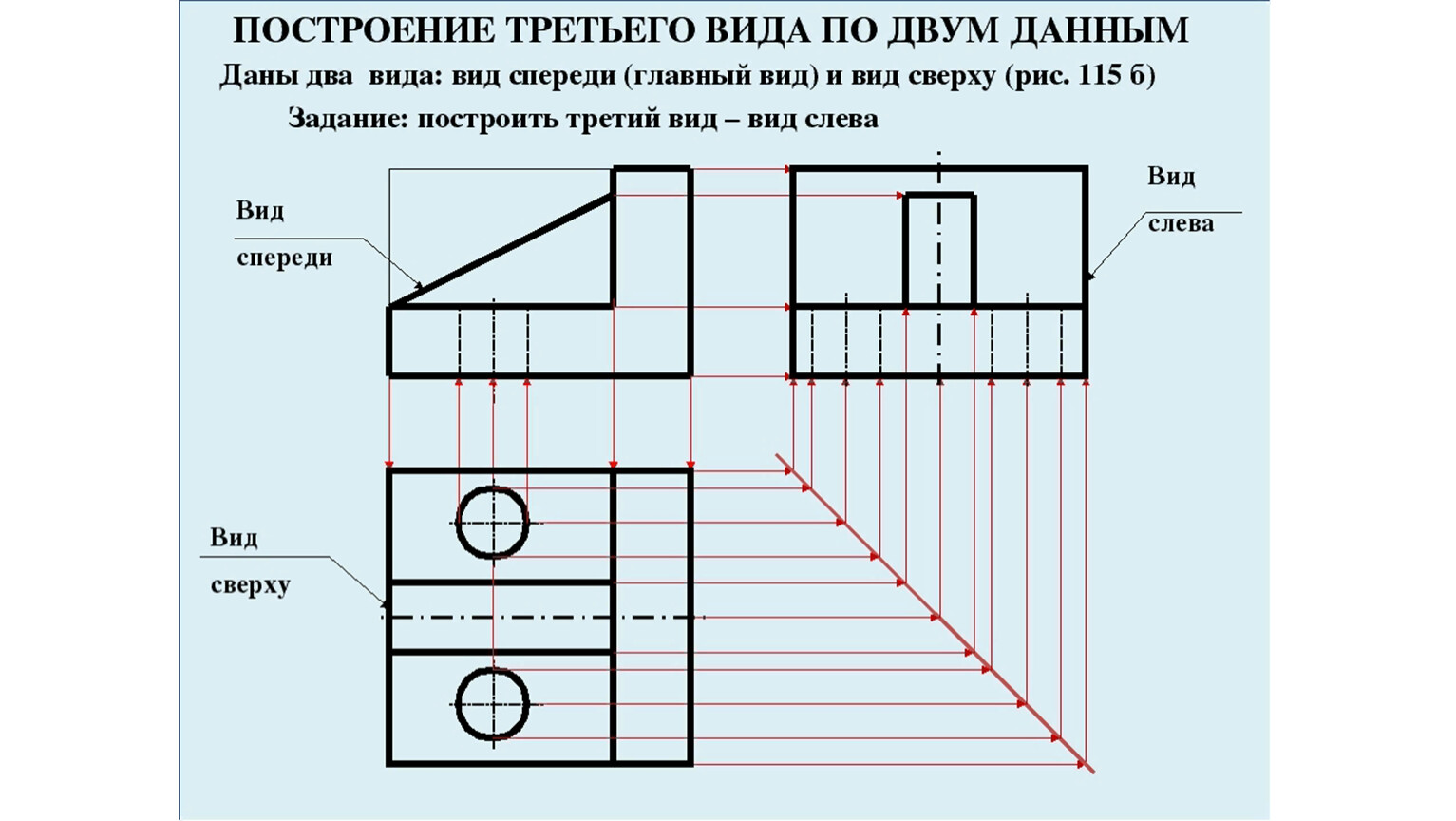 Чертеж вид сверху сбоку спереди