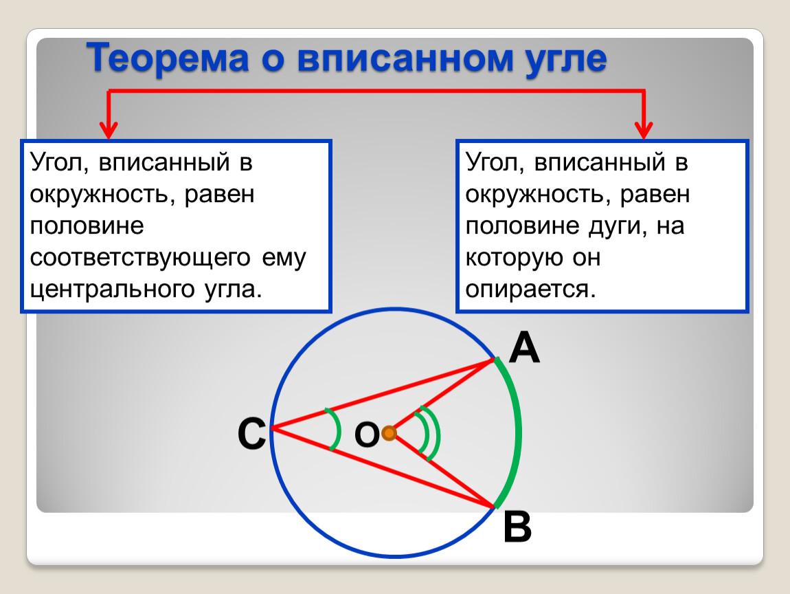 Вписанные и центральные углы.