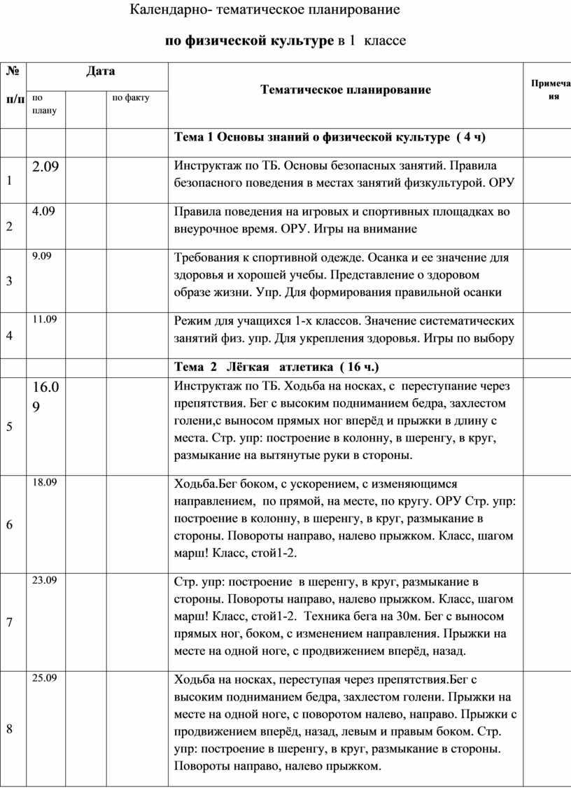 Годовой и тематический план по физкультуре