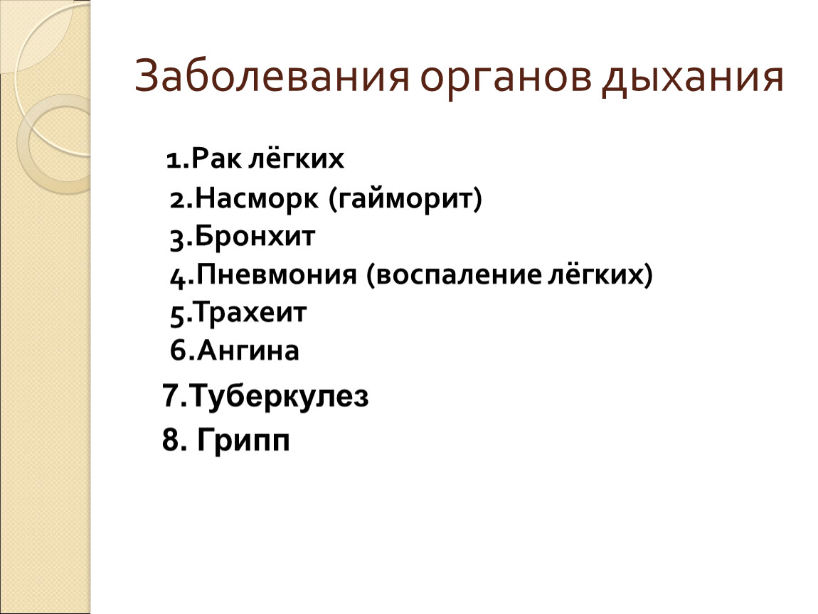 Презентация заболевания дыхательных путей