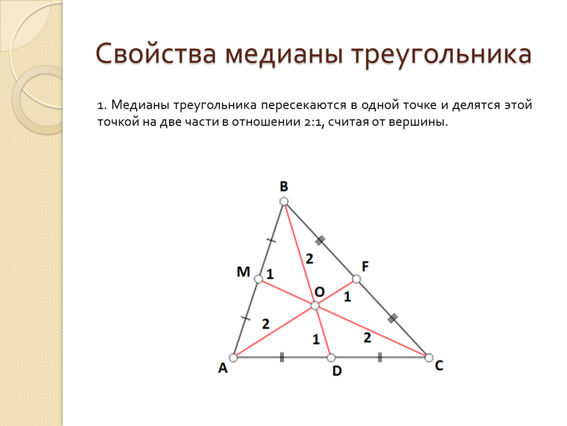 Точка пересечения медиан. Медиана треугольника свойства Медианы. Св-ва Медианы треугольника. Правило Медианы треугольника. Медианы точкой пересечения делятся в отношении 2 1.