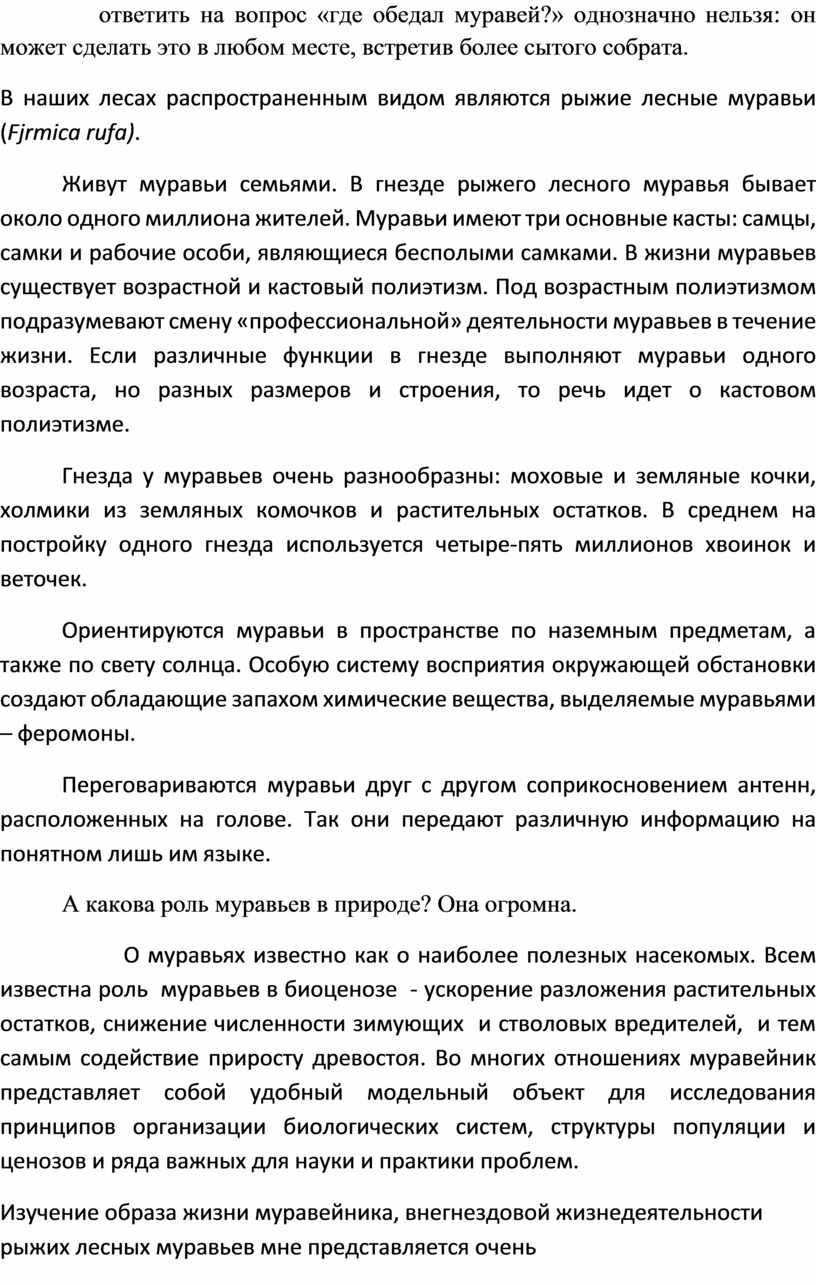 Исследовательская работа о жизнедеятельности и поведении муравьев