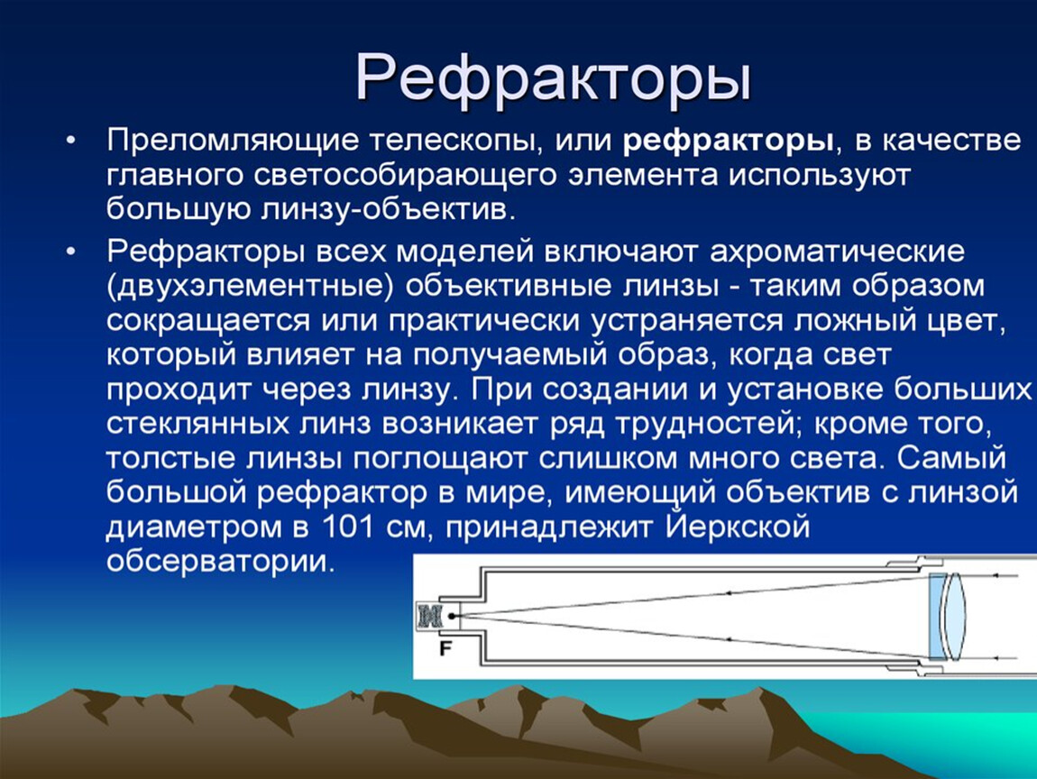 Разрешение телескопа. Телескоп рефрактор линзовый строение. Телескоп рефрактор слайд. Характеристика рефрактора. Рефракторы примеры телескопа.