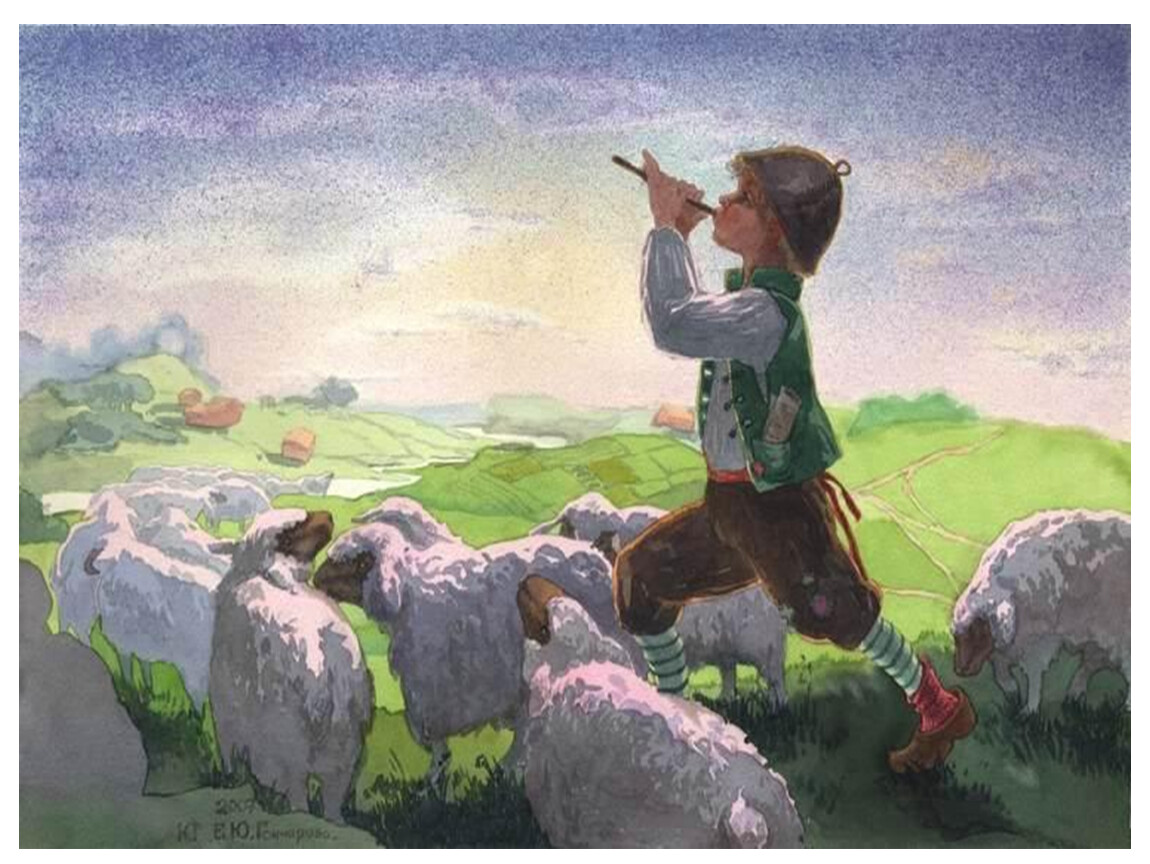 Произведение на лугу. Пастушья Свирель пастушья. Альпийский Пастушок картина художника. «Пастушок с зайцем» козловсмкий.
