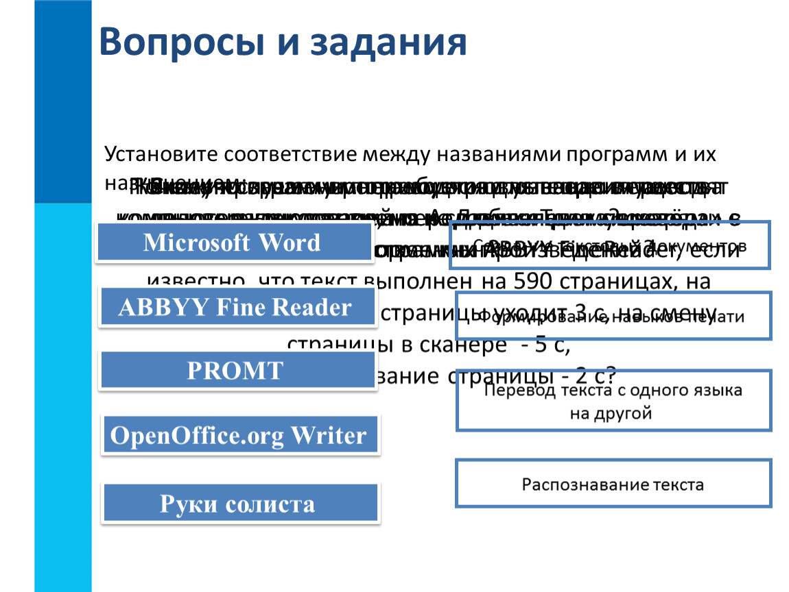 В каких случаях программы. Установите соответствие между названиями программ. Установите соответствие Заголовок программы. Установите соответствие между названиями программ и их назначением. Сколько времени потребуется для ввода в память компьютера текста.