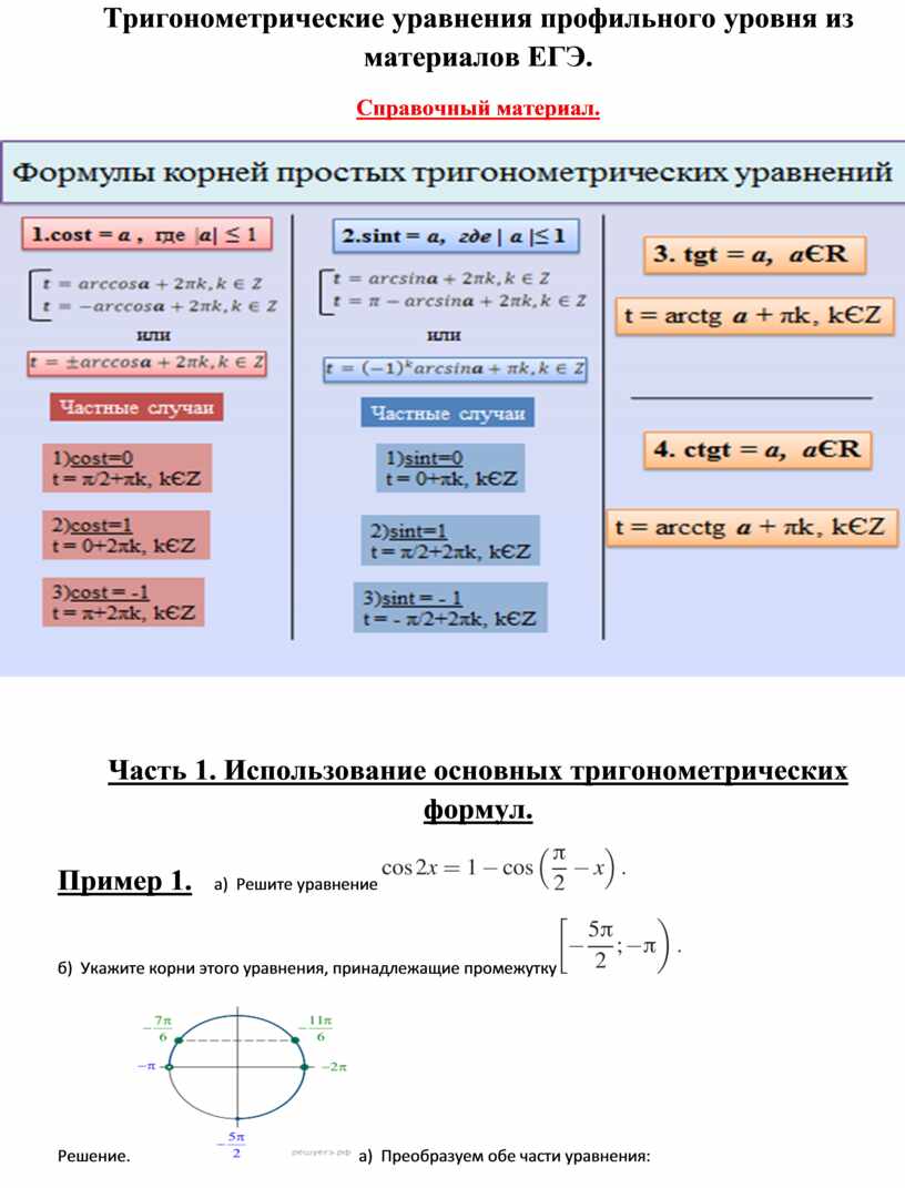 Уравнение профильной математике