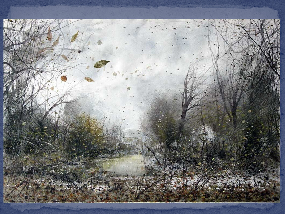 Поздней осени какое число. Художник Зотеев поздняя осень. Дождливый пейзаж. Поздняя осень дождь. Пасмурный пейзаж.