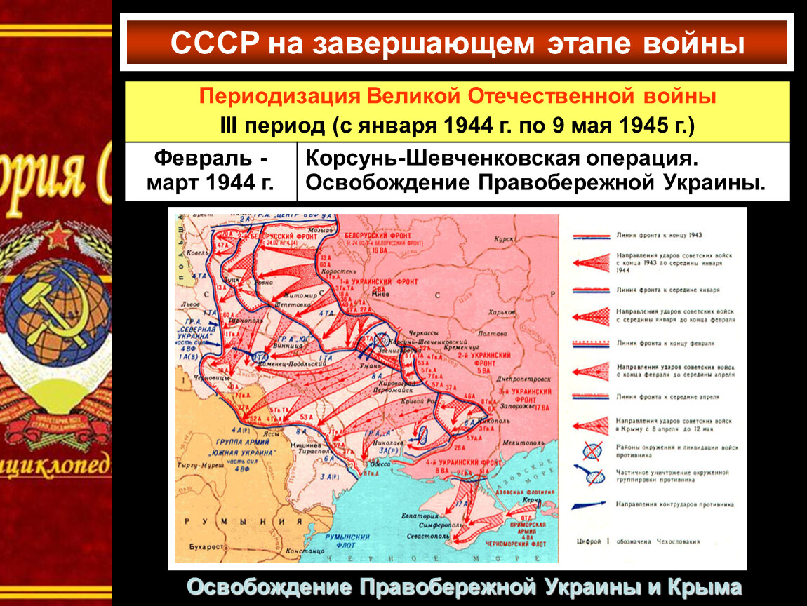 Второй период Великой Отечественной войны 1944-1945. Освобождение Правобережной Украины 1944 карта.