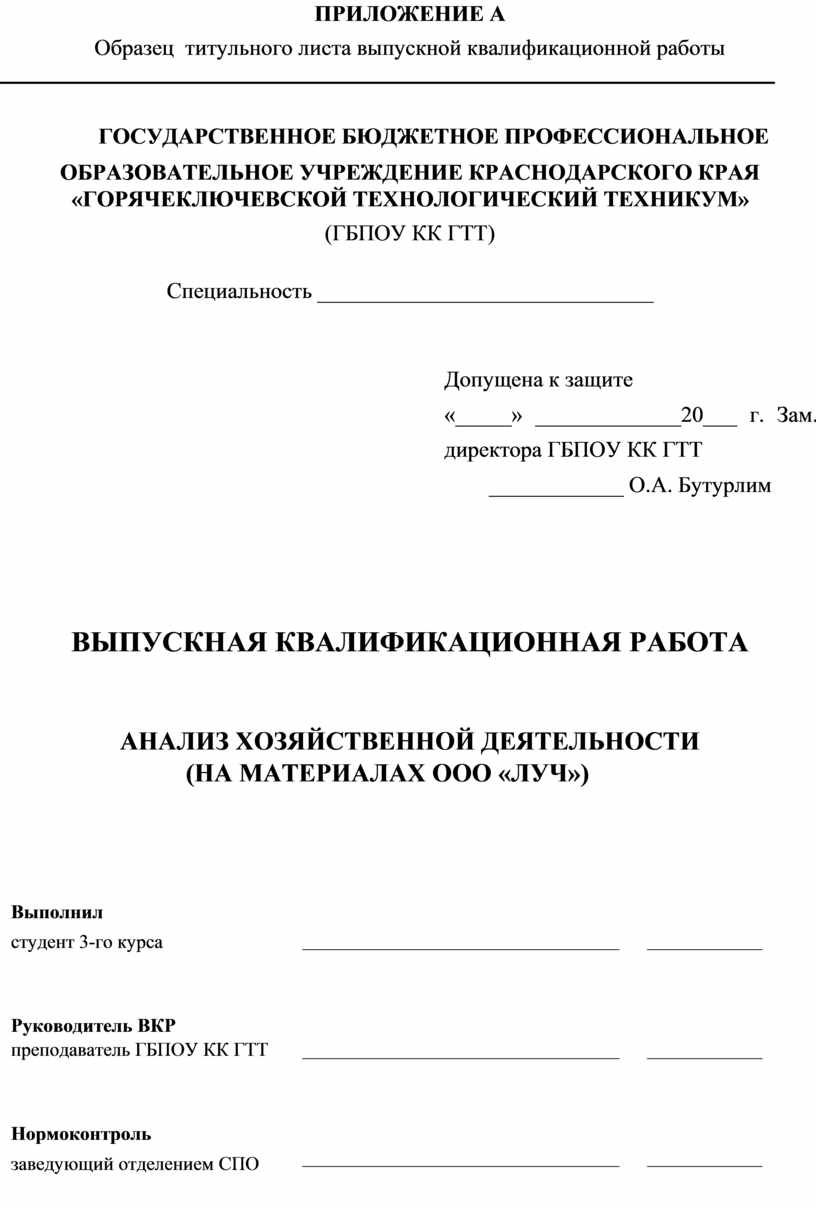 Титульный лист выпускной квалификационной работы образец 2022