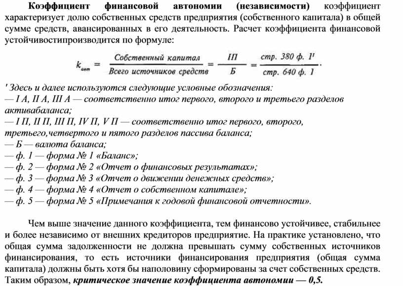 1 коэффициент финансовой автономии