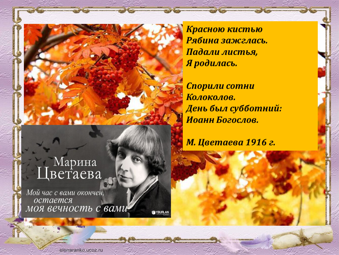 Анализ стихотворения красною кистью цветаева. Красной рябиной Цветаева. Стихи Марины Цветаевой красною кистью рябина зажглась.