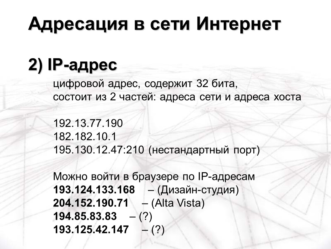 Ip адрес содержит. Адресация в сети. Цифровая адресация. Цифровые адреса в интернете. Цифровой адрес сети.
