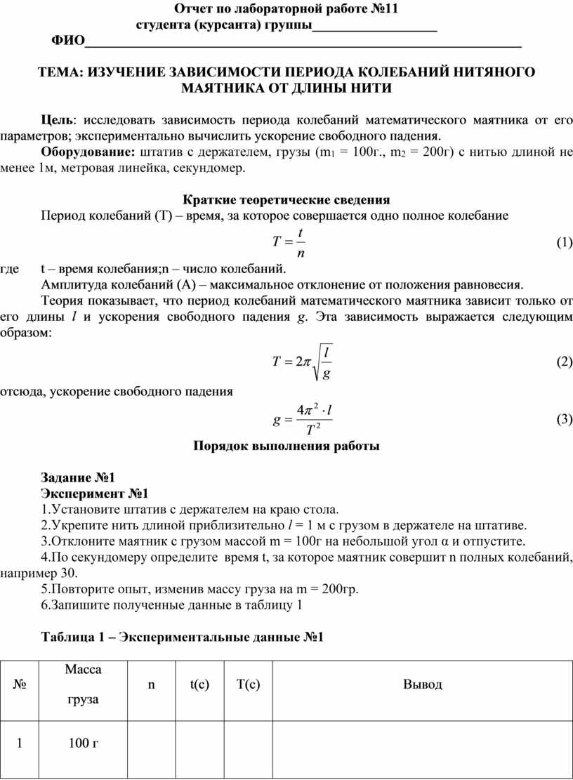 Образец выполнения лабораторной работы