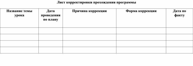 Корректирующий лист