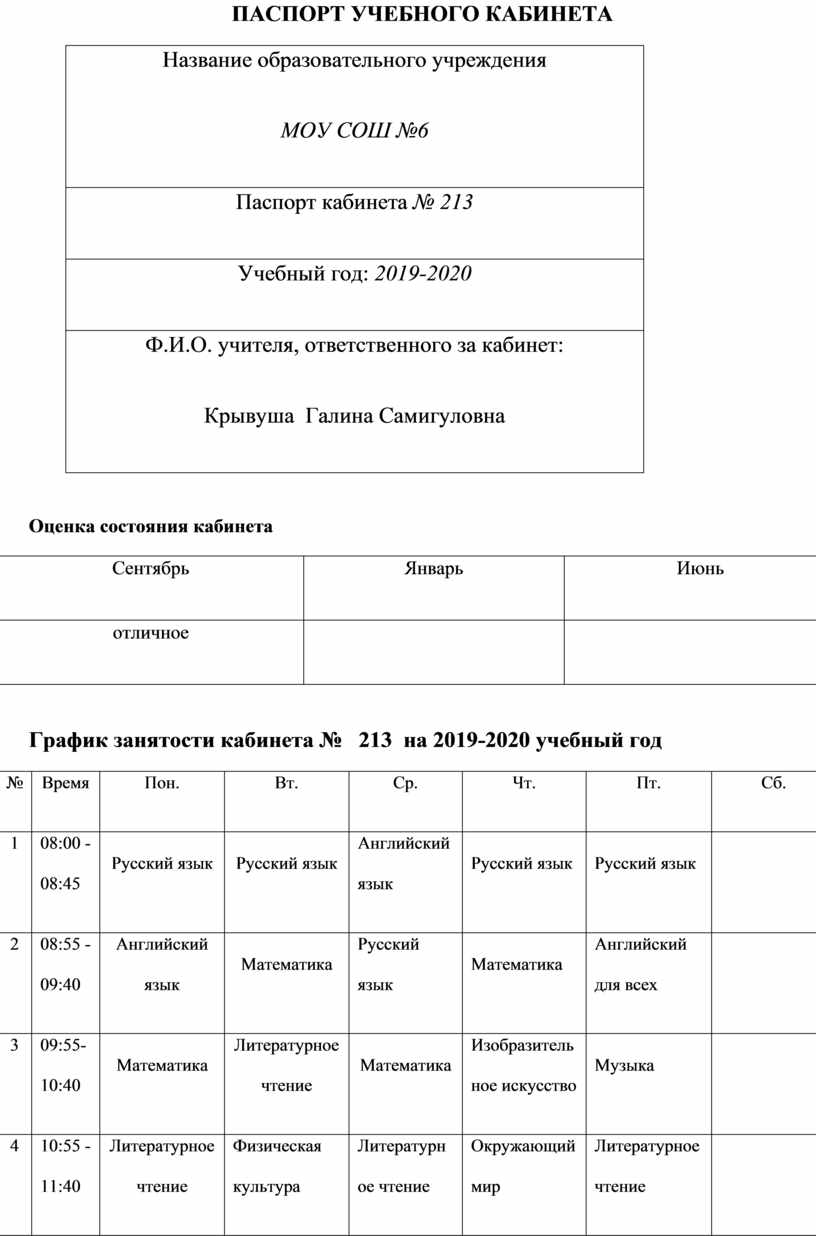 Паспорт школьного музея образец заполнения