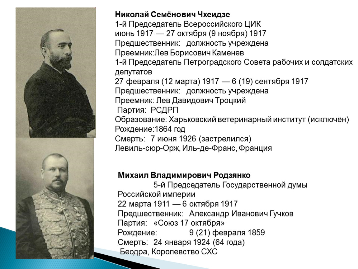 Должность учреждена. Родзянко председатель временного правительства. Чхеидзе 1917. Михаил Владимирович Родзянко Союз 17. Чхеидзе председатель Петроградского совета.