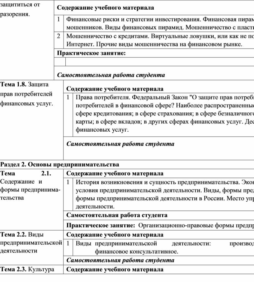Содержание учебного материала 2 1