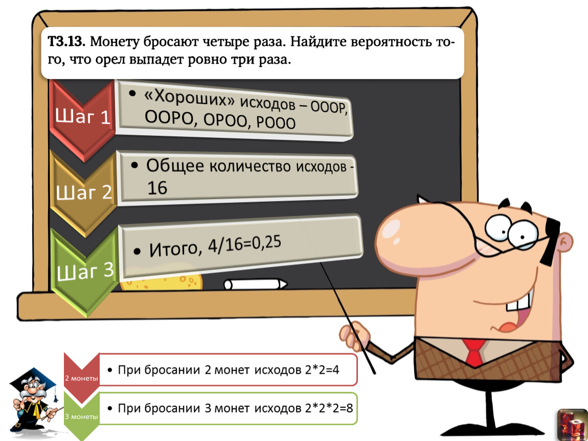 Пять монет высыпали на стол тогда вероятность что 3 монеты лежат гербом вверх равна