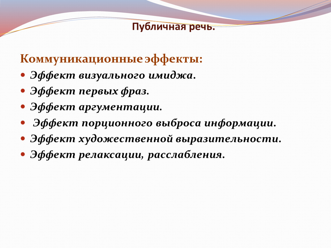 Коммуникативная речь. Публичная речь. Эффект визуального имиджа. Качества публичного выступления. Коммуникационные эффекты.